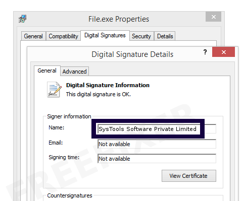 Screenshot of the SysTools Software Private Limited certificate
